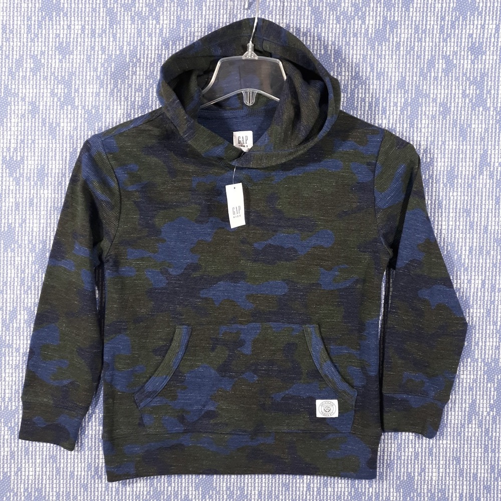 GAP Kids Boys Hoodie Size Medium Camouflage Blue Pullover Cotton Blend NEW